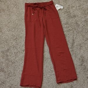 NWT Retrology Wide Leg Pull-On Stretchy Linen Look Pants Rust Orange Size Small
